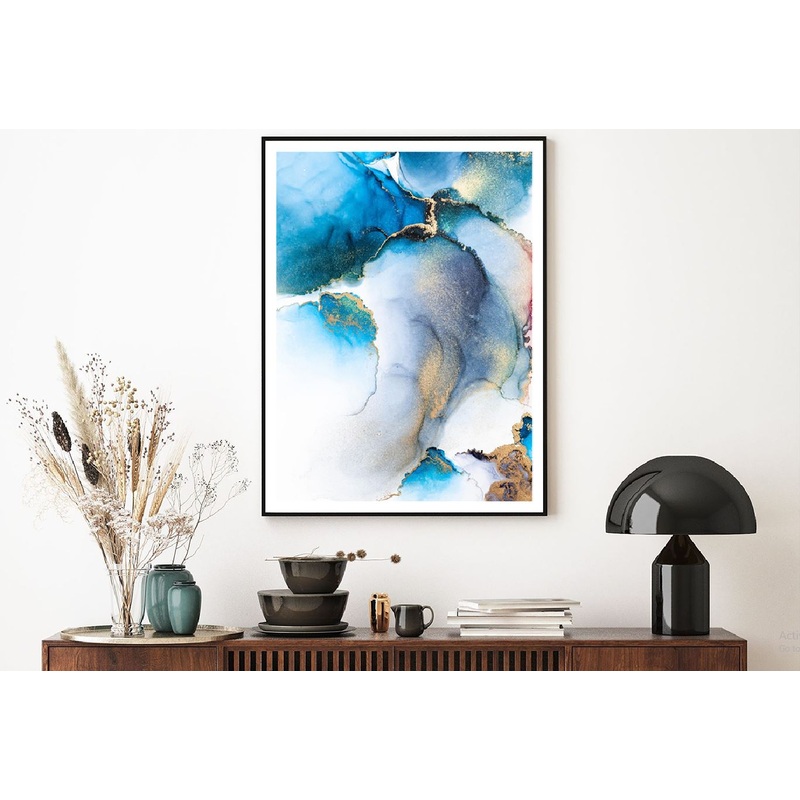 Blue & Gold Splash Fluid Abstract Design Home Decor Premium Quality Poster Print Choose Your Sizes