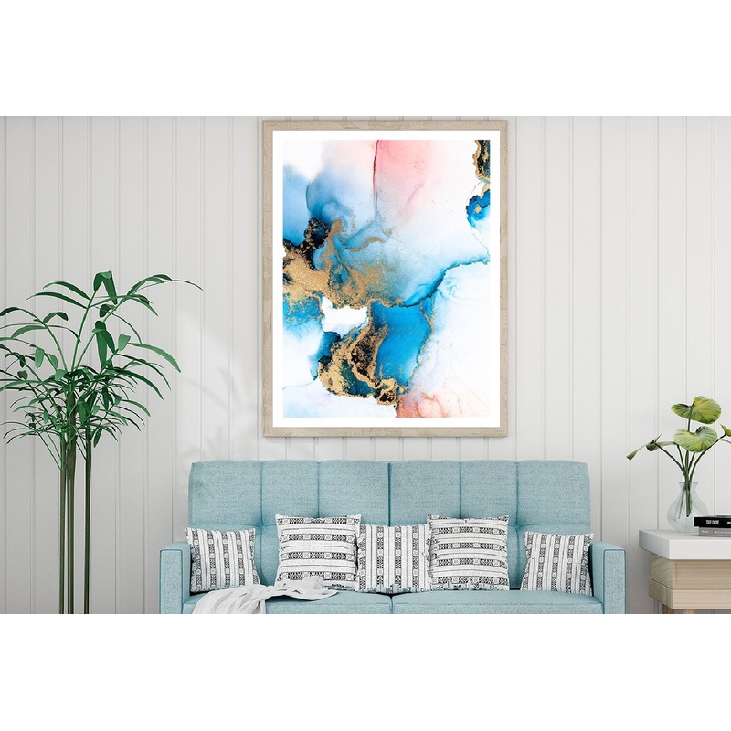 Blue Pink & Gold Fluid Abstract Design Home Decor Premium Quality Poster Print Choose Your Sizes