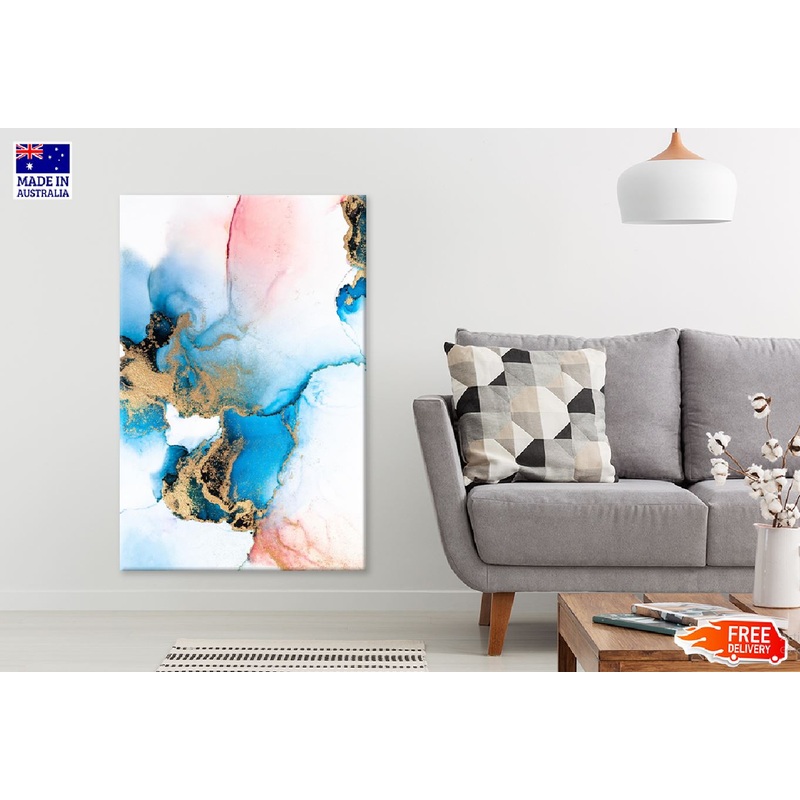 Blue Pink & Gold Fluid Abstract Design Print 100% Australian Made