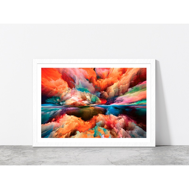 Colorful Abstract Cloud Paint Glass Framed Wall Art, Ready to Hang Quality Print