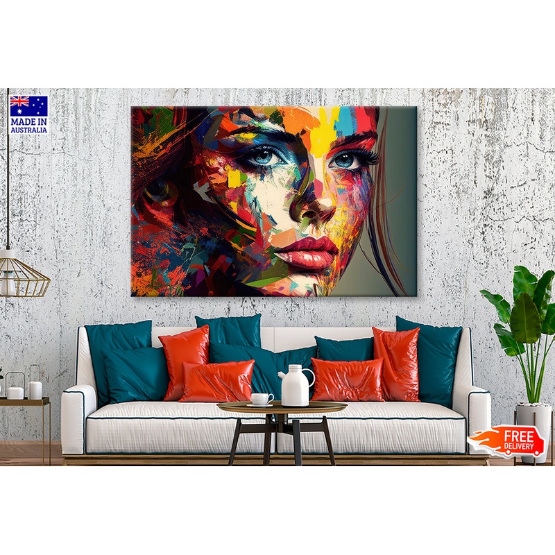 Colorful Abstract Woman Face Oil Painting Wall Art Limited Edition High Quality Print