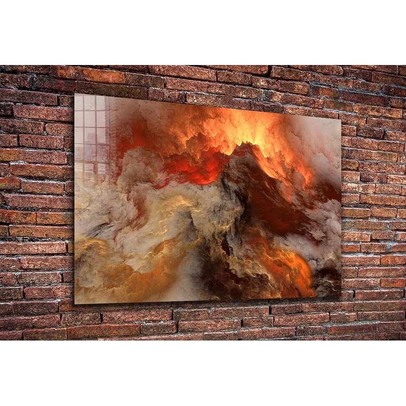Orange Abstract Clouds Print Tempered Glass Wall Art 100% Made in Australia Ready to Hang