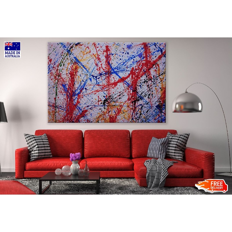 Orange Blue & Red Paint Lines Abstract Design Print 100% Australian Made