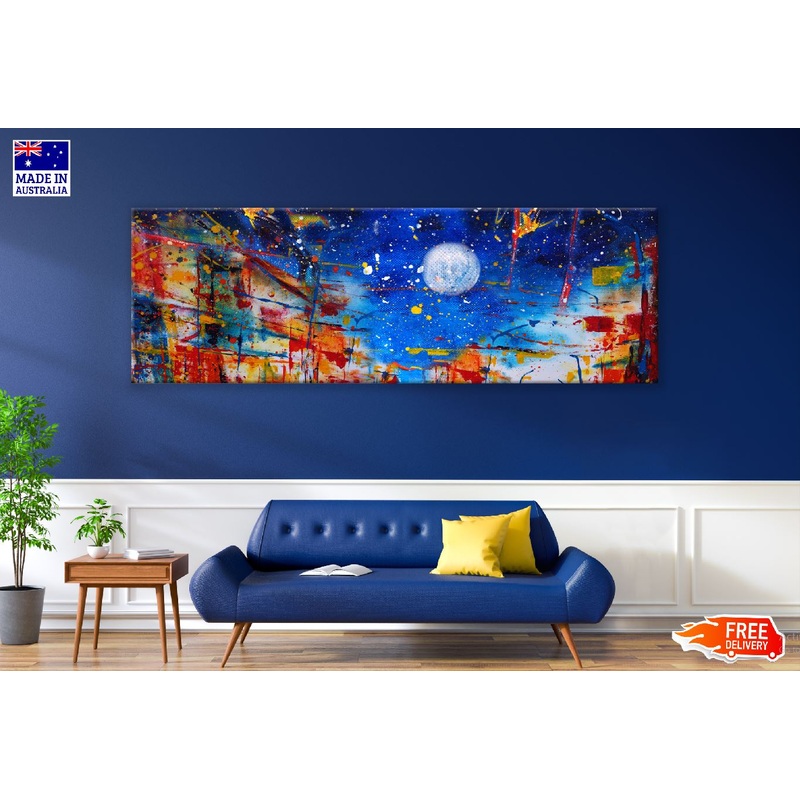 Panoramic Canvas Full Moon Sky Abstract Painting High Quality 100% Australian Made Wall Canvas Print Ready to Hang