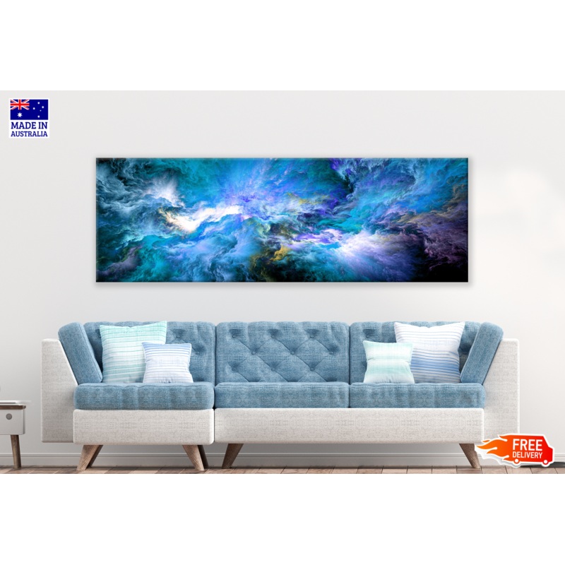 Panoramic Canvas Green Blue Abstract Cloud Design High Quality 100% Australian made wall Canvas Print ready to hang