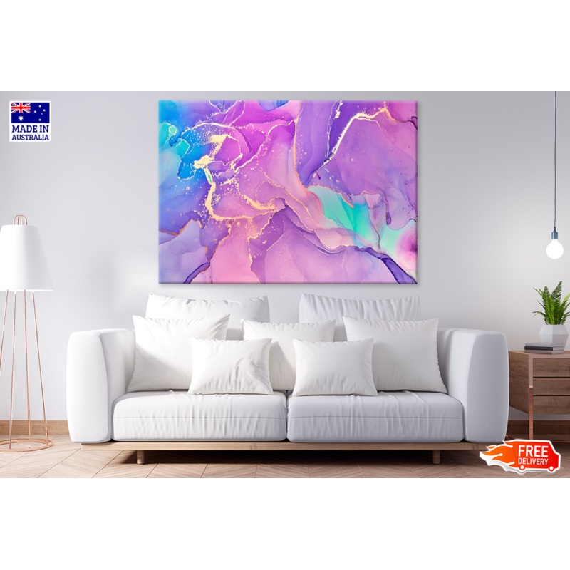 Pink Purple Blue & Gold Abstract Design Print 100% Australian Made