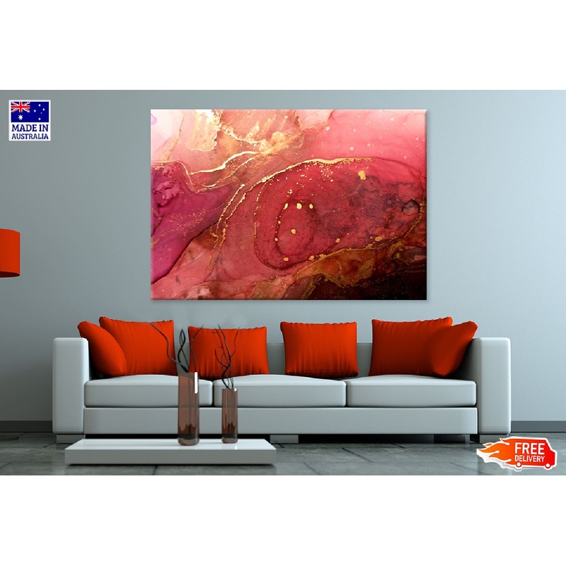 Red & Gold Marble Swirl Abstract Design Print 100% Australian Made