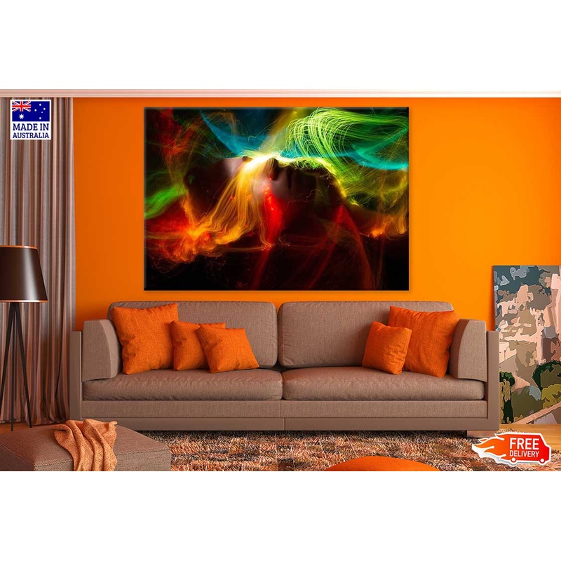 Red Orange & Green Digital Woman Face Abstract Design Print 100% Australian Made
