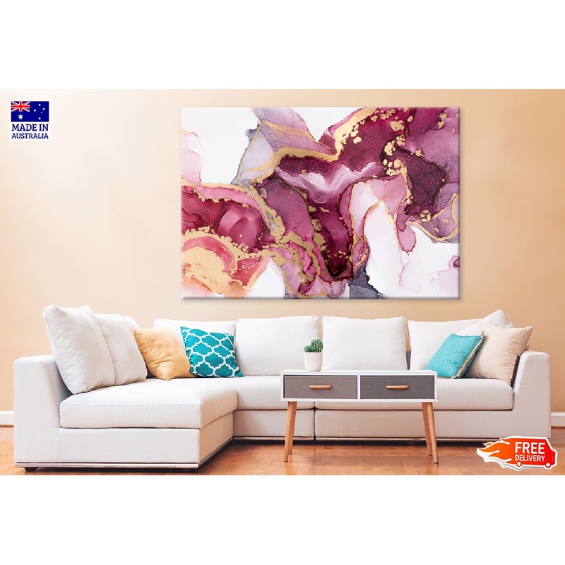 Red Pink & Gold Lines Abstract Design Print 100% Australian Made