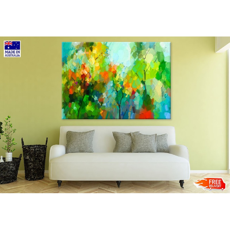 Red Yellow & Green Trees Abstract Design Print 100% Australian Made