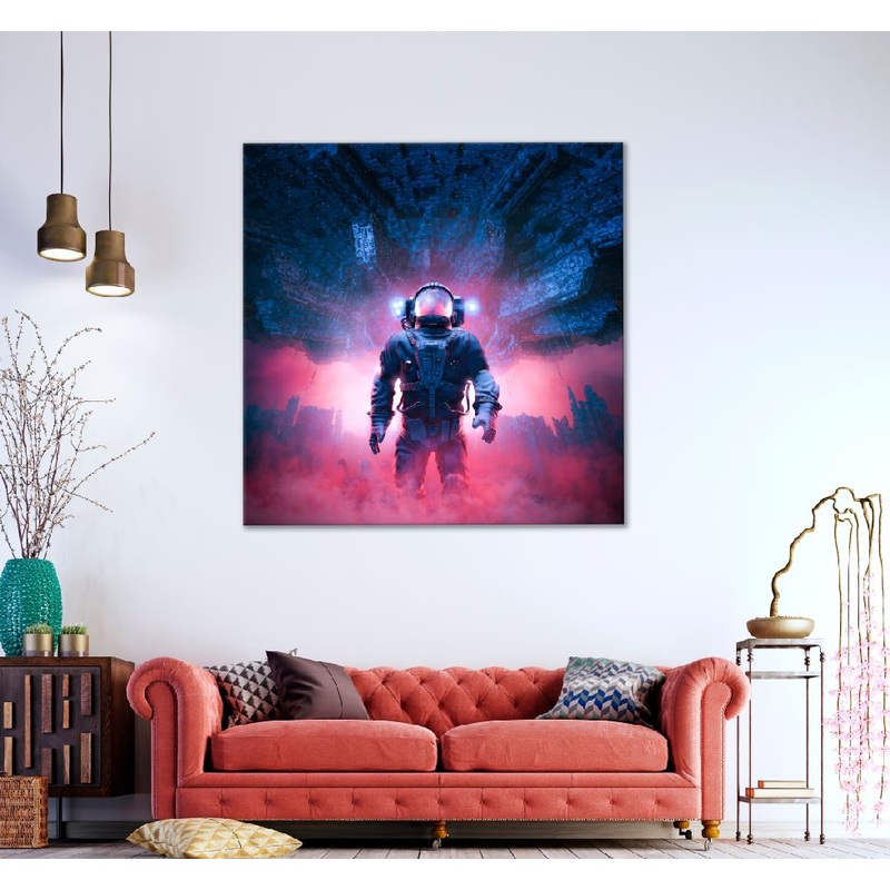 Square Canvas Astronaut Metropolis 3D Abstract High Quality Print 100% Australian Made