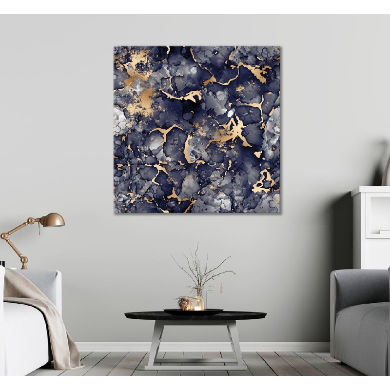 Square Canvas Blue Black & Gold Abstract Design High Quality Print 100% Australian Made