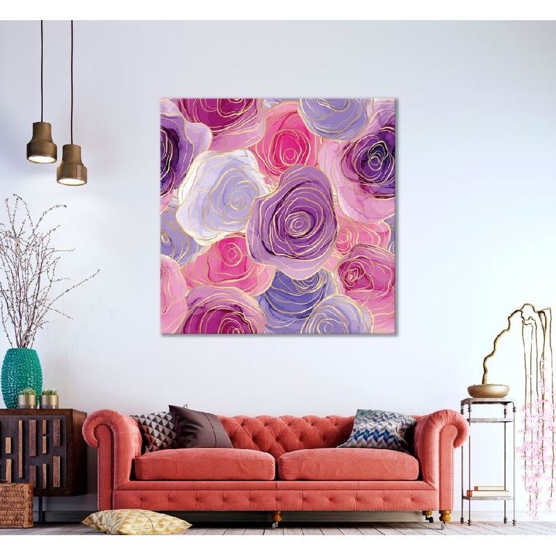 Square Canvas Pink Purple & Gold Abstract Vector Art High Quality Print 100% Australian Made