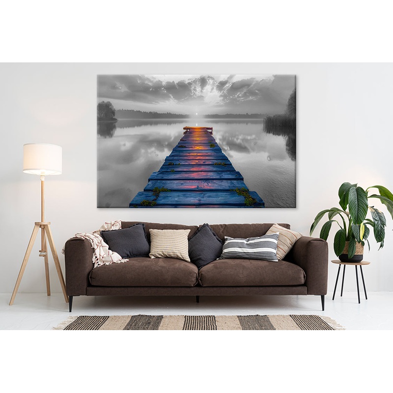 wooden pier overlooking the lake at sunset Abstract Stunning Design Print 100% Australian Made