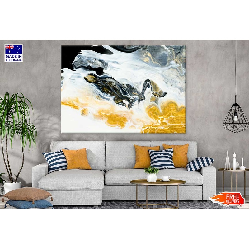 Yellow Black & White Abstract Design Print 100% Australian Made