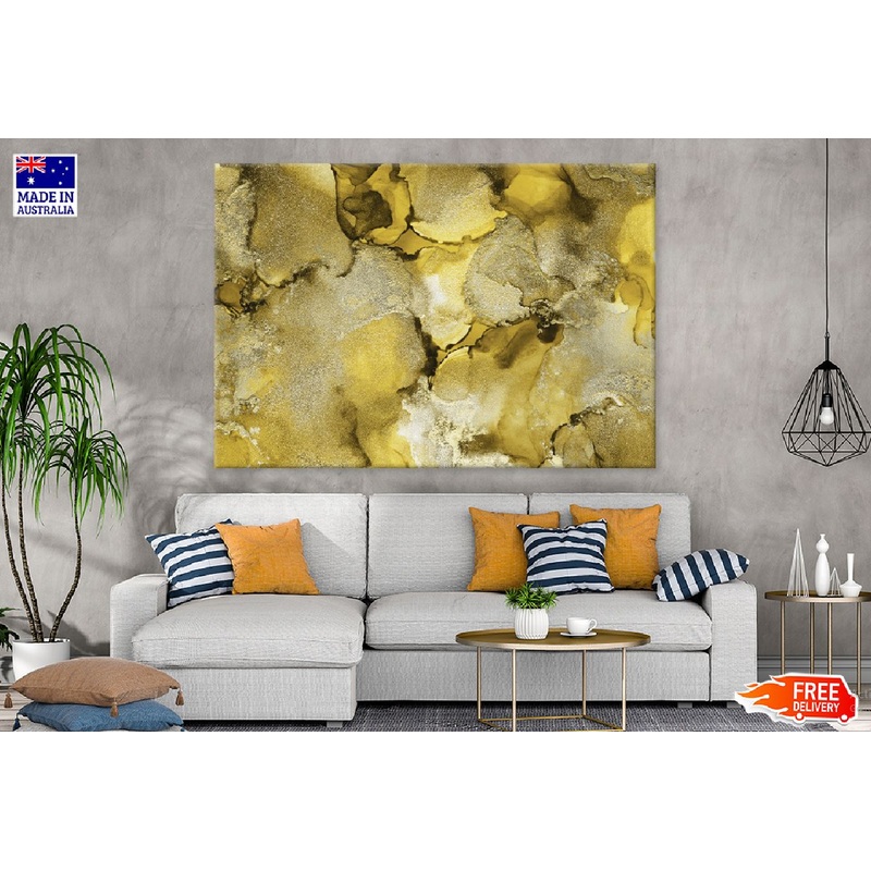 Yellow Gold Alcohol Ink Abstract Design Print 100% Australian Made