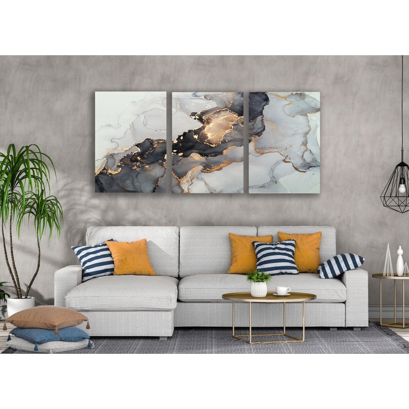 3 Set of Black & Gold Abstract Design High Quality Print 100% Australian Made Wall Canvas Ready to Hang