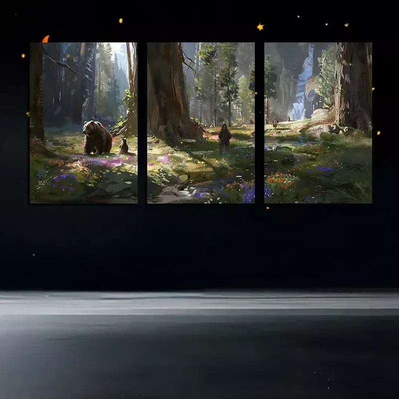 3pcs a Sloth Of Bears In A Forest Canvas Framed 40x60cm - High Quality Print 100% Australian Made Wall Canvas Ready to Hang