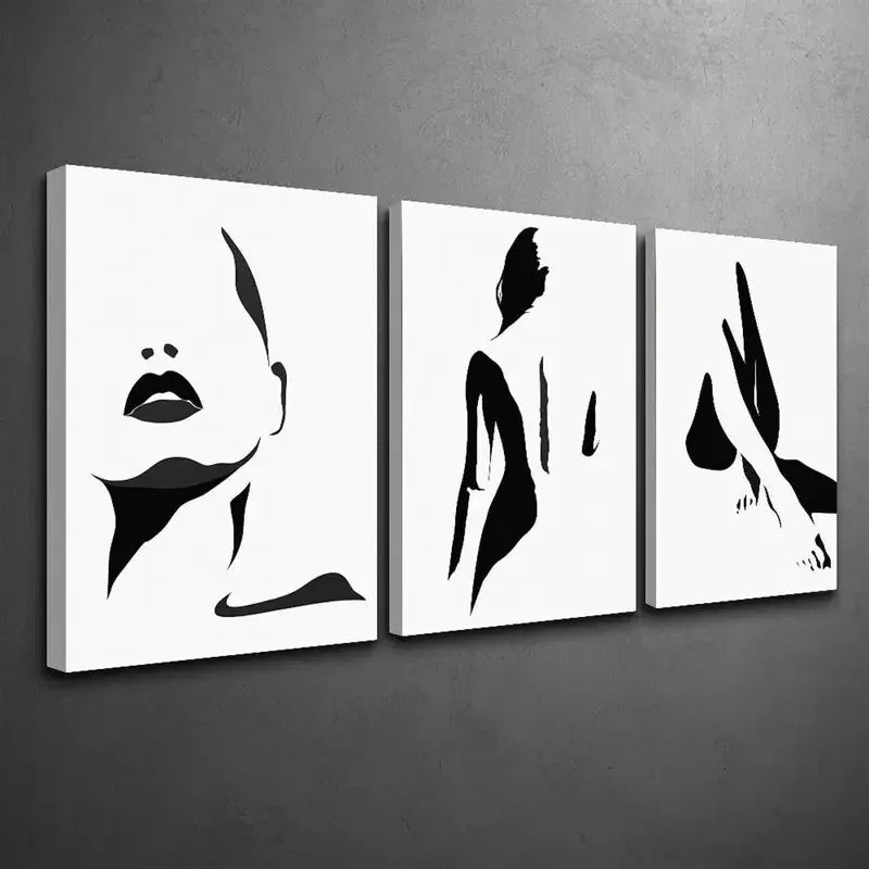 3pcs Abstract Black and White Female Figure Canvas Framed 40x60cm - High Quality Print 100% Australian Made Wall Canvas Ready to Hang