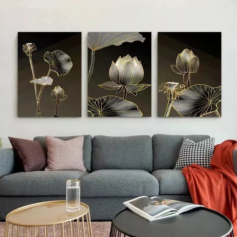 3pcs Abstract Wall Art Lotus Flower Canvas Framed 40x60cm - High Quality Print 100% Australian Made Wall Canvas Ready to Hang