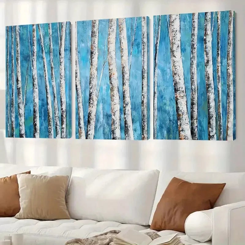 3pcs Abstract White Birch Tree Canvas Framed 40x60cm - High Quality Print 100% Australian Made Wall Canvas Ready to Hang
