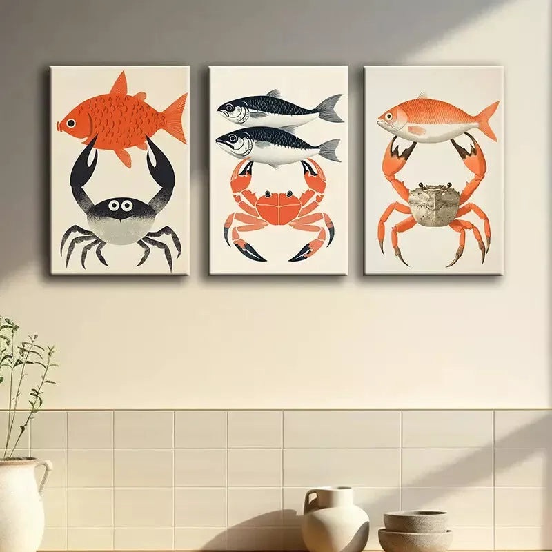 3pcs Art Of Crab & Bluefin Tuna Design Canvas Framed 40x60cm - High Quality Print 100% Australian Made Wall Canvas Ready to Hang