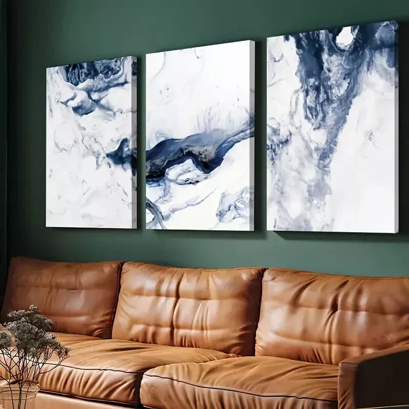 3pcs avy Blue Abstract Ocean Waves Canvas Framed 40x60cm - High Quality Print 100% Australian Made Wall Canvas Ready to Hang