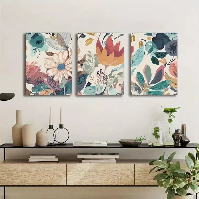 3pcs Botanical Colorful Flower Canvas Framed 40x60cm - High Quality Print 100% Australian Made Wall Canvas Ready to Hang