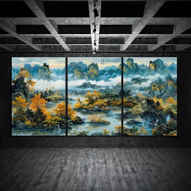 3pcs Chinese Style Landscape Painting Canvas Framed 40x60cm - High Quality Print 100% Australian Made Wall Canvas Ready to Hang