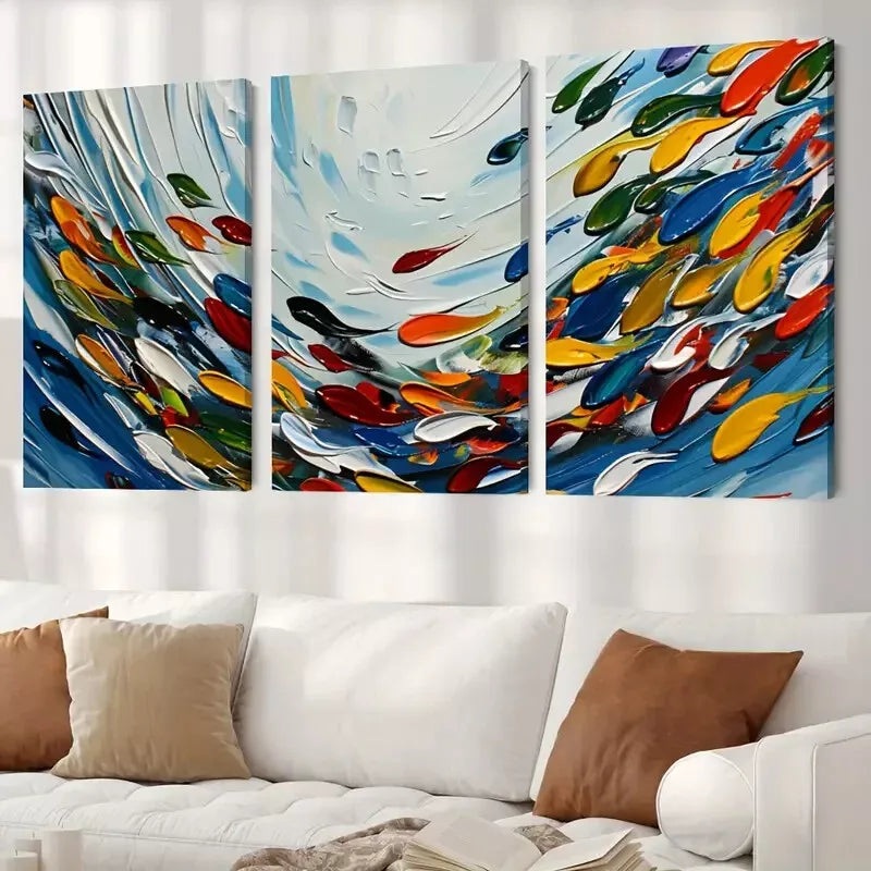 3pcs Colorful Abstract Watercolor Oil Painting Canvas Framed 40x60cm - High Quality Print 100% Australian Made Wall Canvas Ready to Hang