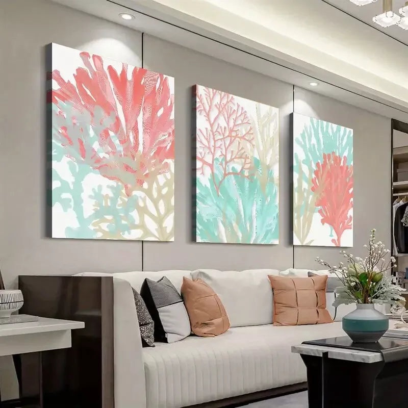 3pcs Colorful Corals Watercolor  Canvas Framed 40x60cm - High Quality Print 100% Australian Made Wall Canvas Ready to Hang