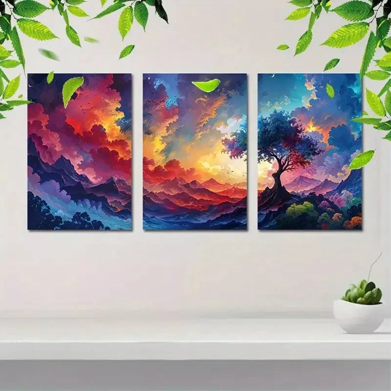 3pcs Colorful Landscape with Tree Design Canvas Framed 40x60cm - High Quality Print 100% Australian Made Wall Canvas Ready to Hang