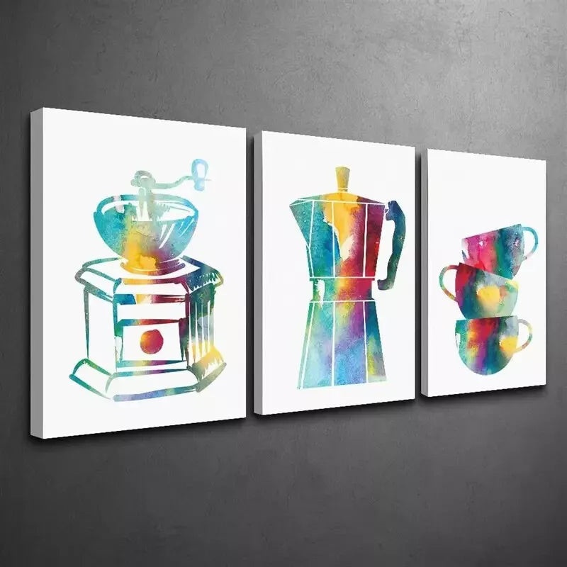 3pcs Colorful Minimalist Kitchen Dining Room Canvas Framed 40x60cm - High Quality Print 100% Australian Made Wall Canvas Ready to Hang