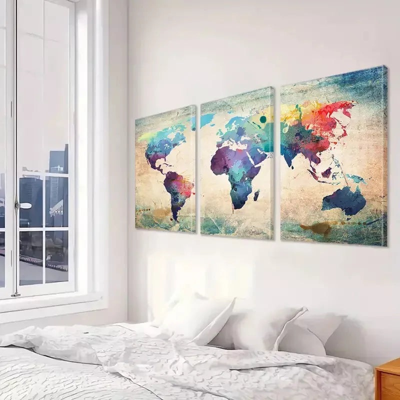 3pcs Colorful World Map Canvas Framed 40x60cm - High Quality Print 100% Australian Made Wall Canvas Ready to Hang