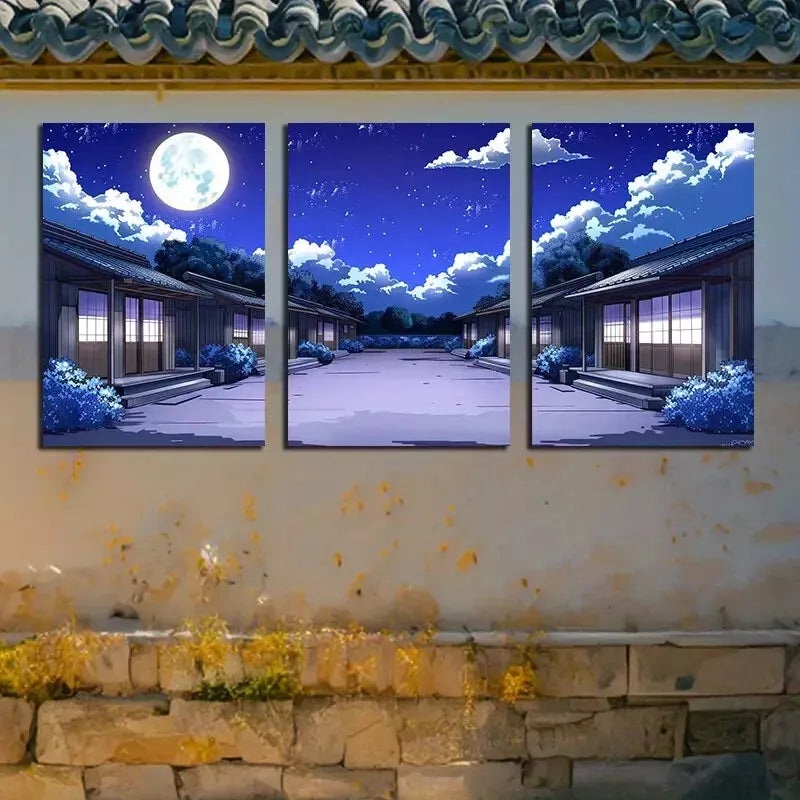 3pcs Dark Clouds and Moon Night Sky Canvas Framed 40x60cm - High Quality Print 100% Australian Made Wall Canvas Ready to Hang