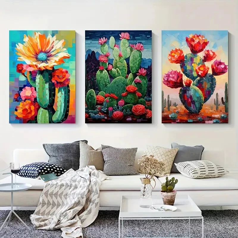 3pcs Floral Mexican Cactus Canvas Framed 40x60cm - High Quality Print 100% Australian Made Wall Canvas Ready to Hang