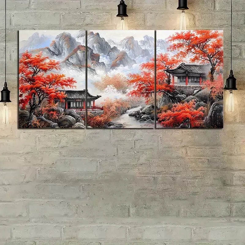 3pcs Oil Painting Chinese Style Canvas Framed 40x60cm - High Quality Print 100% Australian Made Wall Canvas Ready to Hang