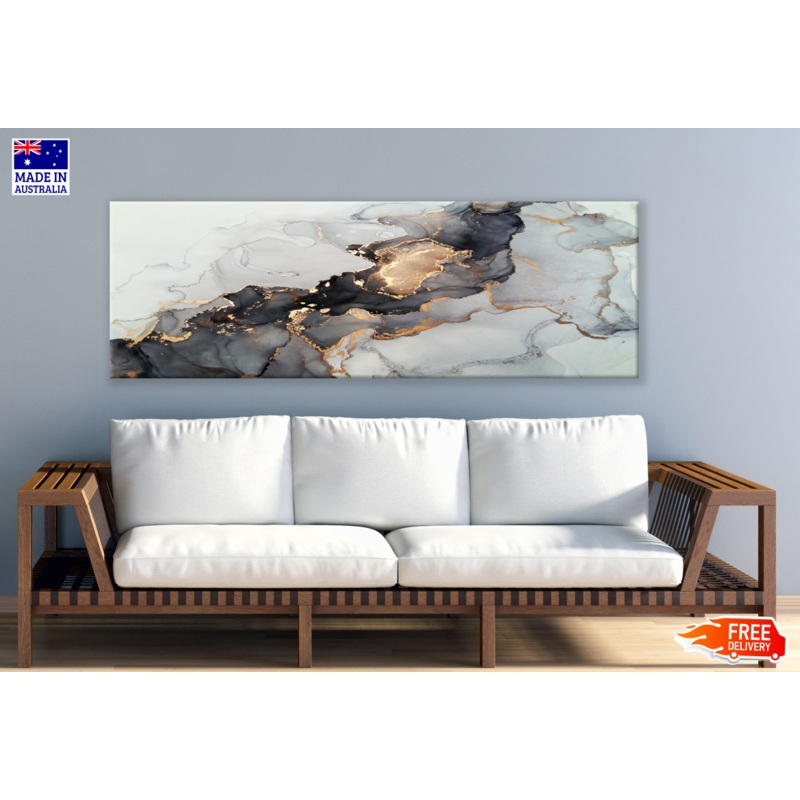 Panoramic Canvas Black Grey Abstract Design High Quality 100% Australian made wall Canvas Print ready to hang