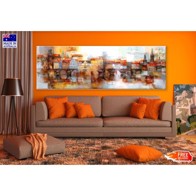 Panoramic Canvas City View Abstract Watercolor Painting High Quality 100% Australian Made Wall Canvas Print Ready to Hang