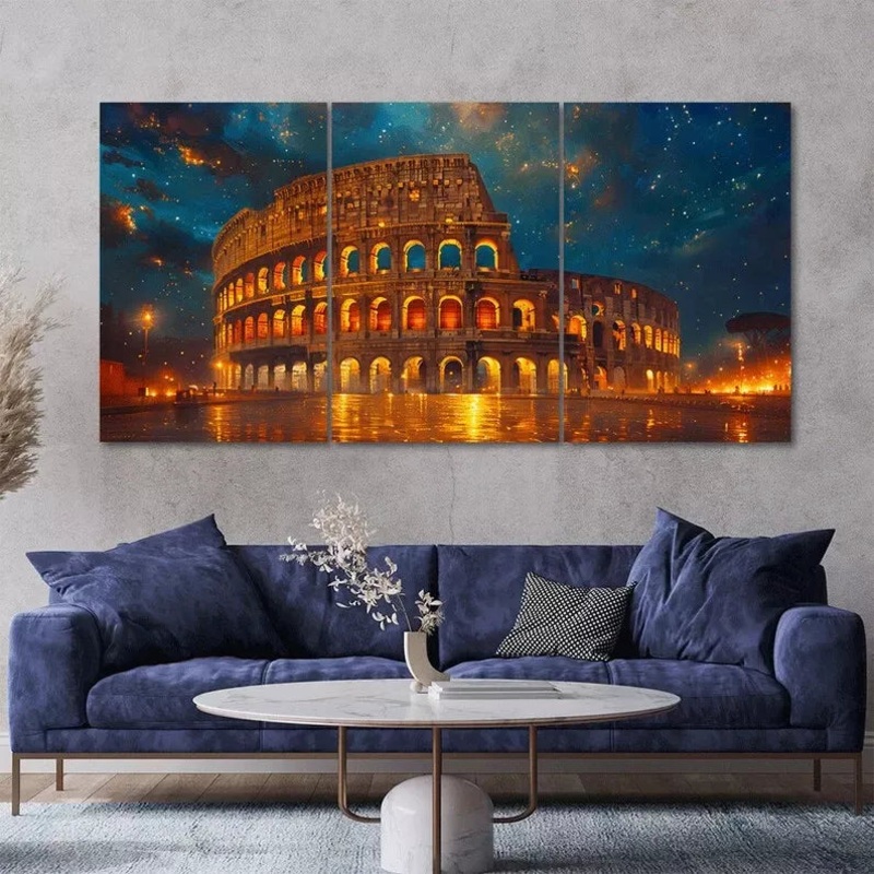Rome Colosseum Starry Sky 3 Piece Canvas Framed 40x60cm - High Quality Print 100% Australian Made Wall Canvas Ready to Hang
