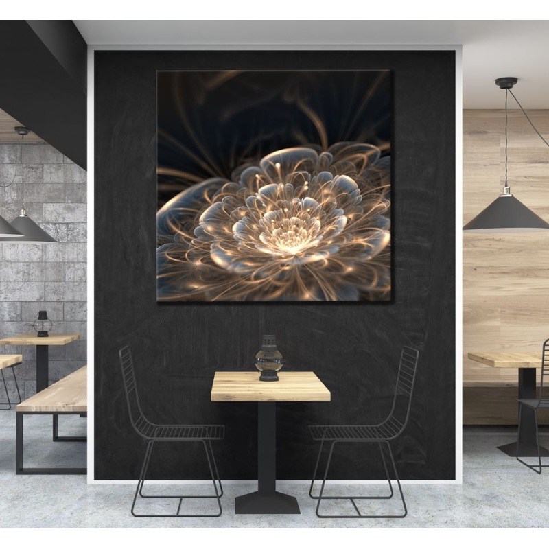 Square Canvas Golden Abstract Floral Design High Quality Print 100% Australian Made