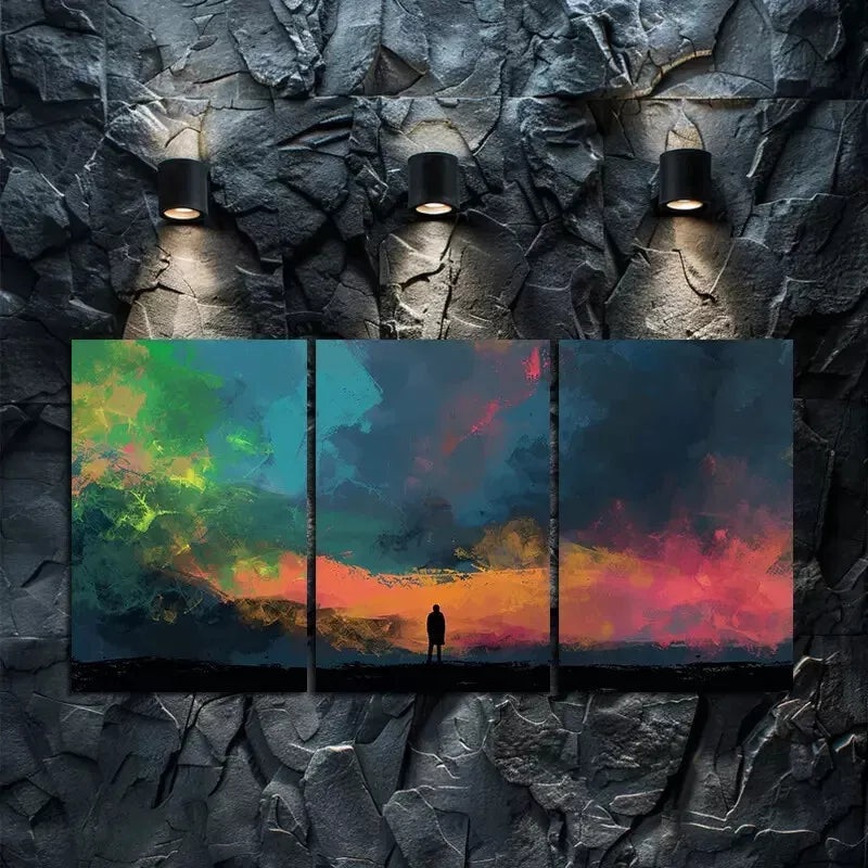 3pcs A Lone Figure Stands on The Edge On a Field Canvas Framed 40x60cm - High Quality Print 100% Australian Made Wall Canvas Ready to Hang