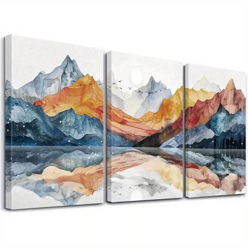 3pcs Abstract Landscape Mountain Reflections Wall Art Set Canvas Framed 40x60cm - High Quality Print 100% Australian Made Wall Canvas Ready to Hang