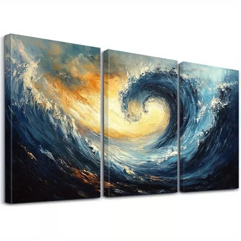 3pcs Abstract Ocean Wave Swirling Sea Motion Wall Art Set Canvas Framed 40x60cm - High Quality Print 100% Australian Made Wall Canvas Ready to Hang