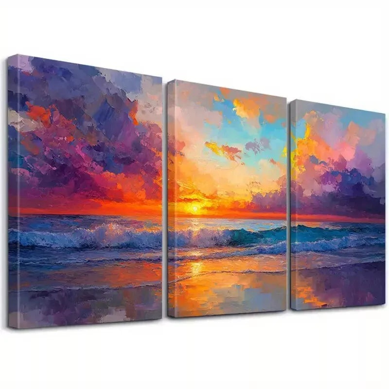 3pcs Aesthetic Sky Waves Seascape Sunset Wall Art Set Canvas Framed 40x60cm - High Quality Print 100% Australian Made Wall Canvas Ready to Hang