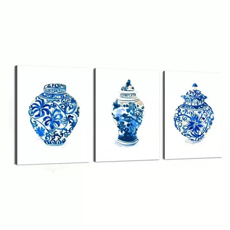 3pcs Artistic Art Of Chinese Ceramics Vases Canvas Framed 40x60cm - High Quality Print 100% Australian Made Wall Canvas Ready to Hang