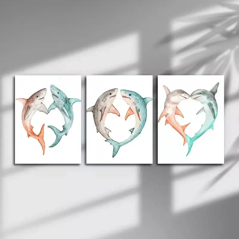 3pcs Artistic Shark Canvas Framed 40x60cm - High Quality Print 100% Australian Made Wall Canvas Ready to Hang