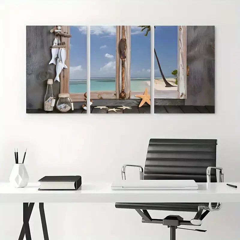 3pcs Beach Starfish Seashells Canvas Framed 40x60cm - High Quality Print 100% Australian Made Wall Canvas Ready to Hang