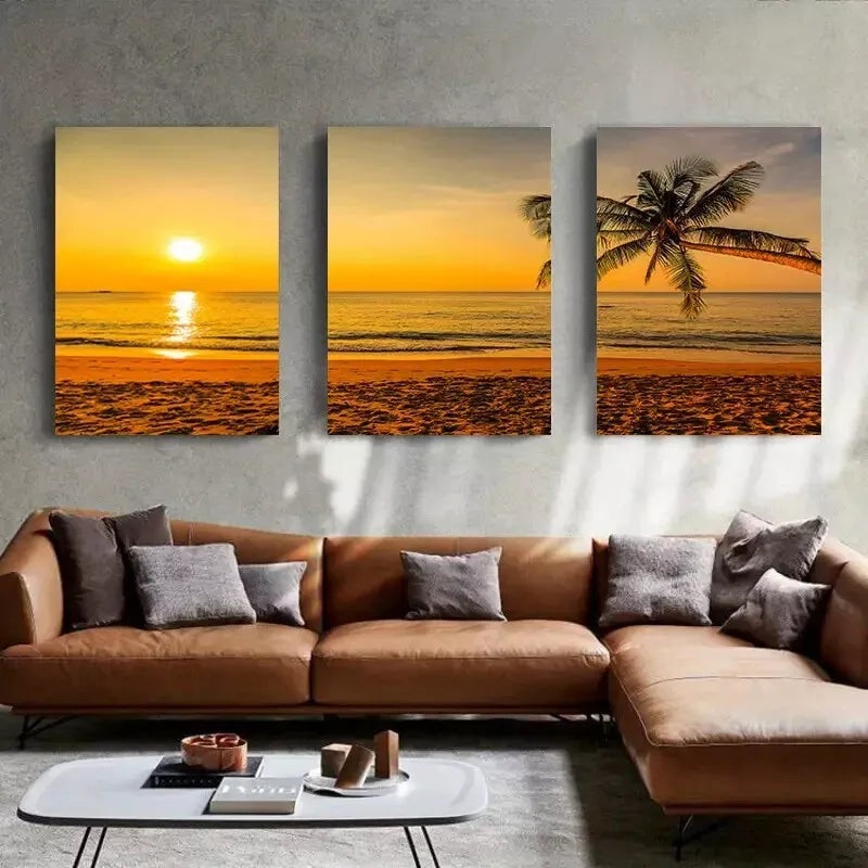 3pcs Beach Sunset Canvas Framed 40x60cm - High Quality Print 100% Australian Made Wall Canvas Ready to Hang