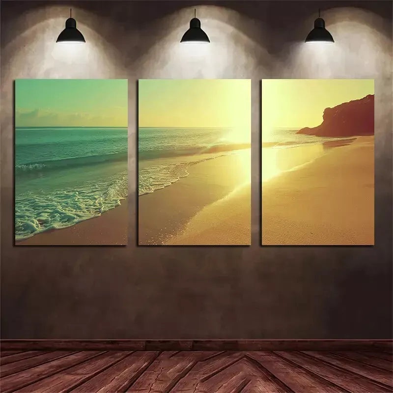 3pcs Beautiful Beach Sunset in Spain Canvas Framed 40x60cm - High Quality Print 100% Australian Made Wall Canvas Ready to Hang